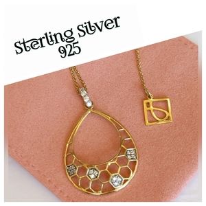 Sterling Silver Sparkling Overlay With Gold Pendant Necklace